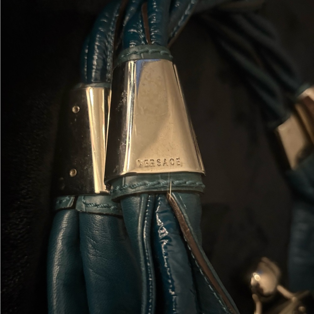 Versace Teal Blue Shoulder Bag with Silver-Tone Hardware - Picture 4 of 16